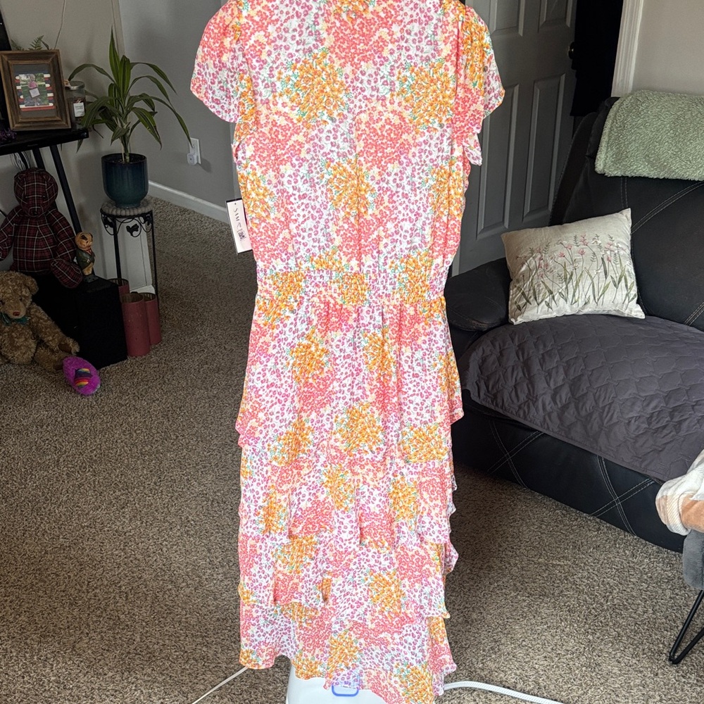 Sam & Jess Women's Floral-Printed Smocked-Waist Tiered Midi Dress Size L Spring - Picture 6 of 8